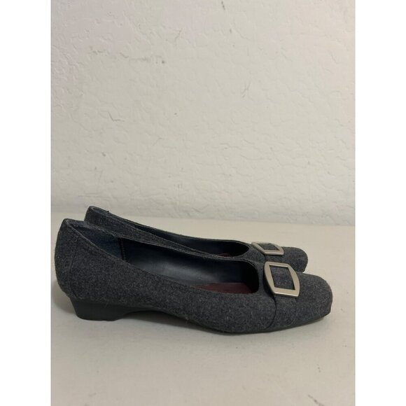 Liz Claiborne Lilly Sz 8 Grey Flannel Silver Buckle Shoes Micro Heel - Picture 5 of 6